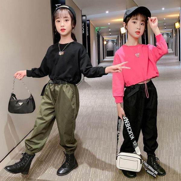 

clothing sets girls clothes set 2021 long sleeve baby 2 colors teenage girl tracksuit pants sports suits children's 3-14 years, White