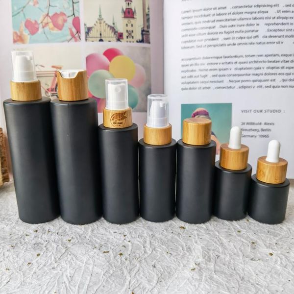 

storage bottles & jars custom packaging matte black glass cosmetic toner bottle with bamboo cap lotion small spray vials container