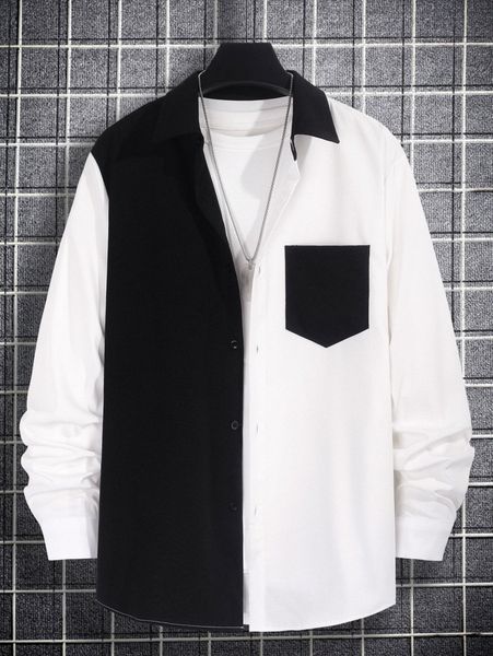 

men two tone pocket patched shirt without tee 76hn#, White;black