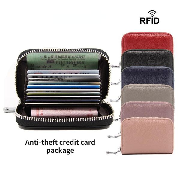 

card holders 2021 leather organ package rfid anti-theft ladies mens multifunctional zipper wallet, Brown;gray