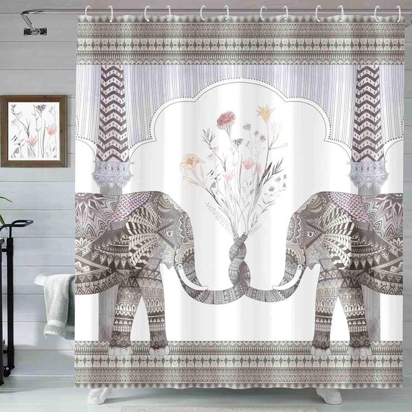 

floral shower curtain, boho shower curtain for bathroom, flowers with 12 hooks 72''Ã72'' (gray white)