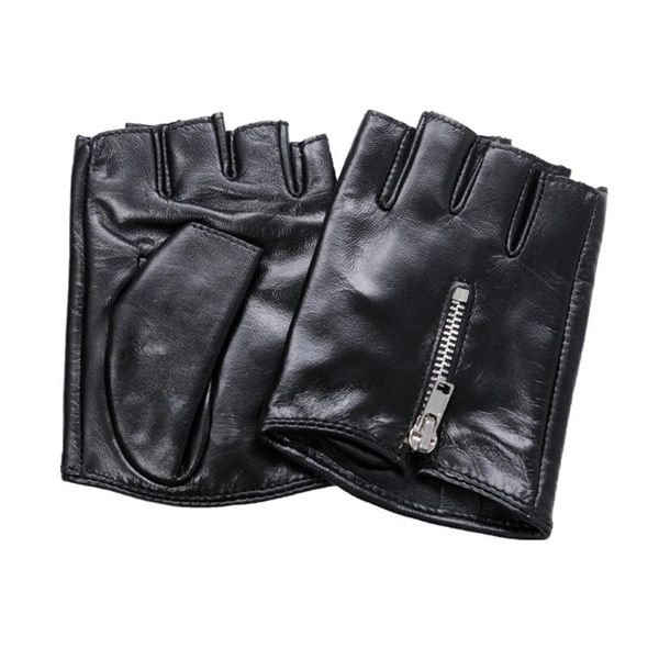 

five fingers gloves fingerless genuine sheepskin leather punk hip-hop zipper black warm half-finger mittens s2154, Blue;gray