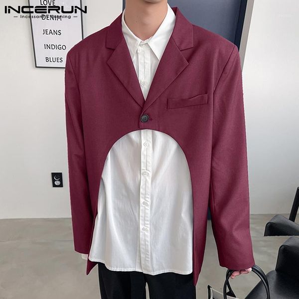 

men's suits & blazers 2021 men irregular blazer lapel long sleeve one button personality casual solid color streetwear coats incerun, White;black