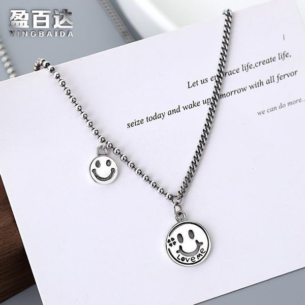 

yingbaida design s925 silver clover letter necklace female smile jewelry, Black