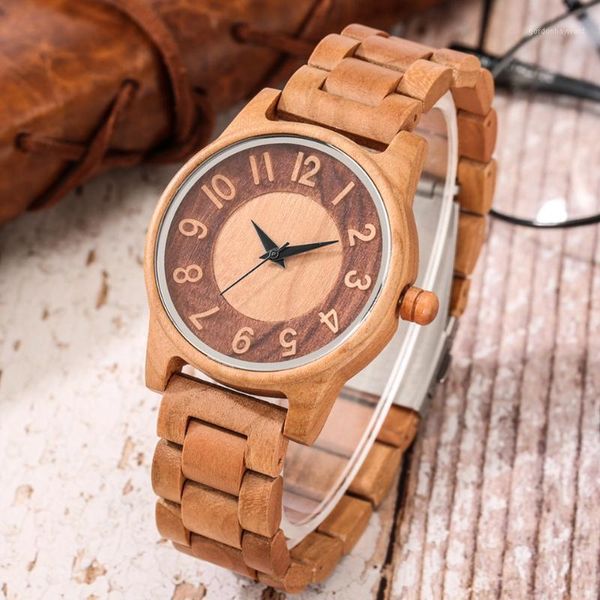 

wristwatches reloj hombre arabic numbers dial full wood watch casual quartz wristwatch adjustable wooden band clock male with bracelet clasp, Slivery;brown