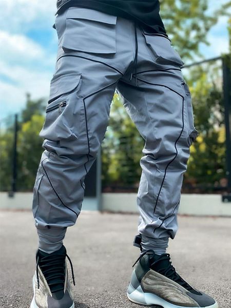 

korean version multi-bag cargo pants casual fashion loose sweatpants male outdoor running training trousers m-3xl, Black