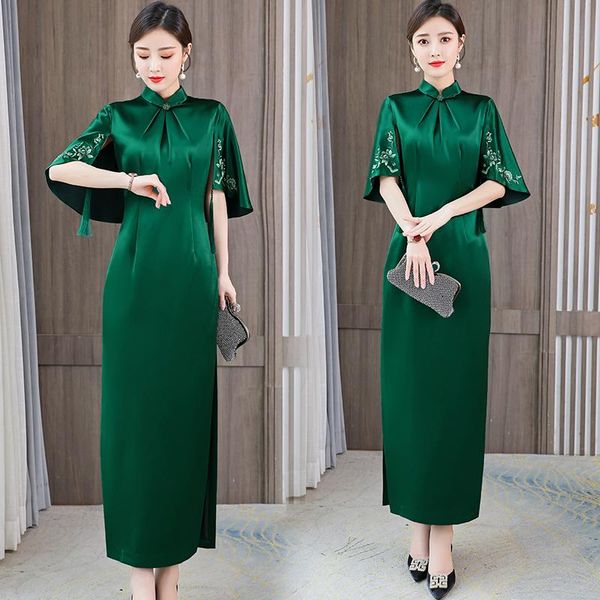 

ethnic clothing 2021 autumn fashion improved cheongsam raglan cape embroidered dress banquet long skirt, Red