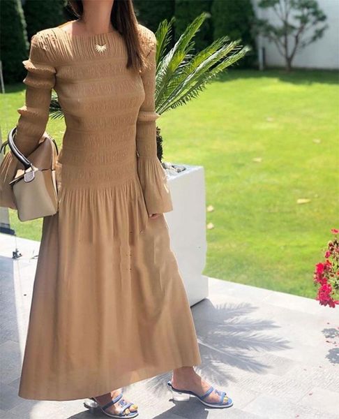 

casual dresses [elfstyle] - fanano dress camel / black ong sleeve maxi pleated detail long sleeves flared cuffs round neck, Black;gray