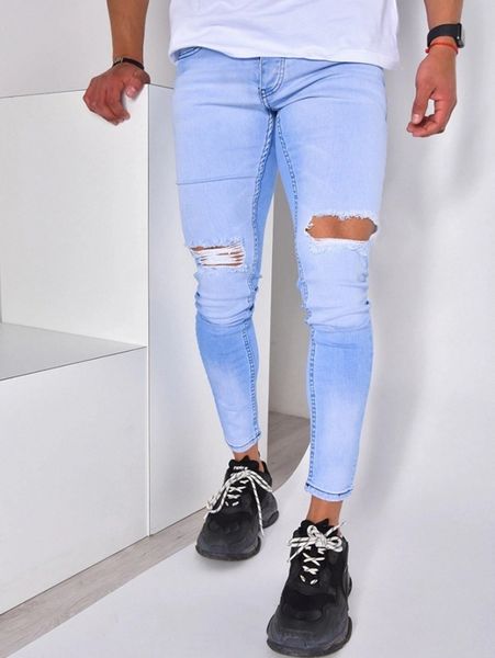 

men washed ripped jeans f82w#, Blue
