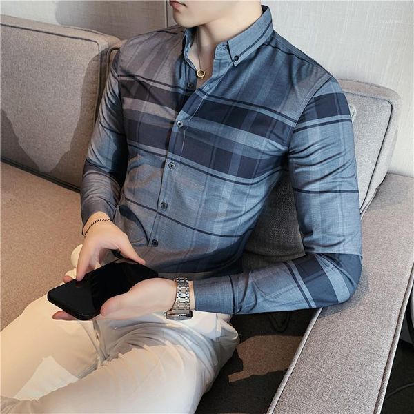 

men's casual shirts classic long sleeve lattice basic dress formal business standard-fit office social shirt men high quality, White;black
