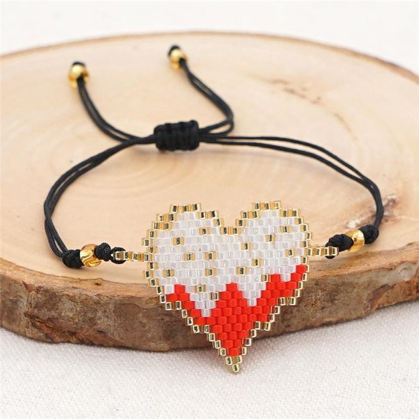 

beaded, strands fashion bohemian ethnic love heart miyuki bracelet for women seed beads boho adjustable braided rope bracelets female jewelr, Black