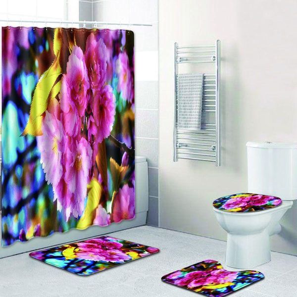 

shower curtains modern curtain for bath 4pcs set floor decoration hangings bathroom anti-slip mats cabin waterproof toilet seat cover rug