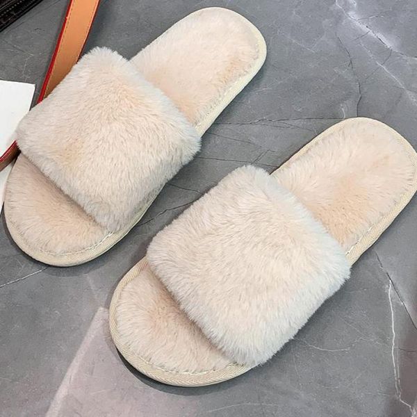 

slippers faux fur home fluffy women shoes slides comfort furry flat sandals female cute indoor 2022 ytmtloy winter zapato mujer, Black