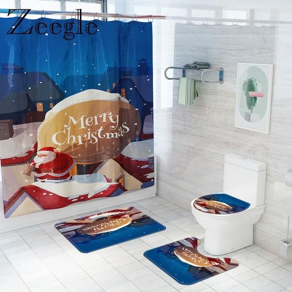 

bath mats christmas style flannel mat set with polyester waterproof shower curtain home decor toilet anti-slip bathroom