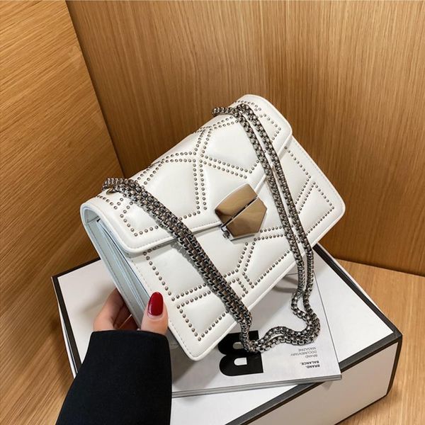 

cross body 2021 women's fashion rivet chain shoulder crossbody bags retro trendy small flap brand handbags luxury square messenger bag