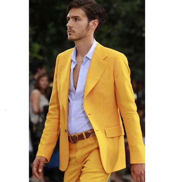 

men's suits & blazers 2021 fine fit suit homme godfather notch lapel engaged yellow tux male wedding s, stagnant man (jacket + pants), White;black