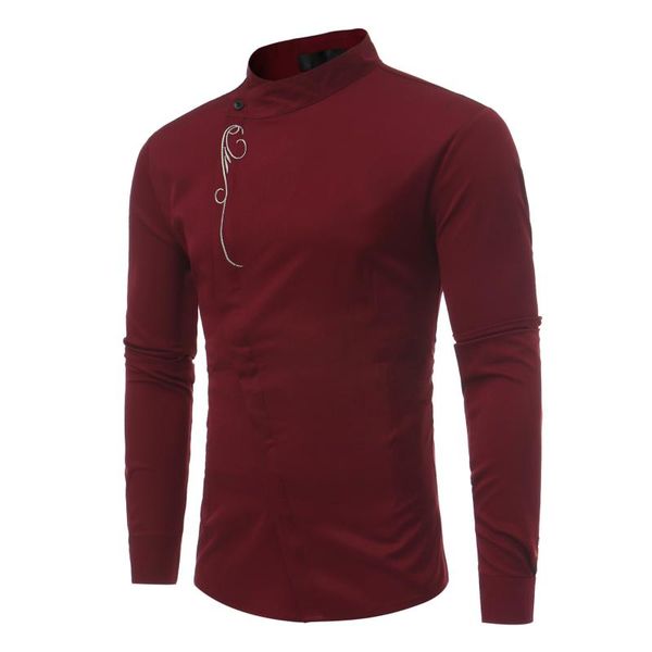 

men's casual shirts shirts, long-sleeved embroidered diagonal irregular wear in spring, White;black