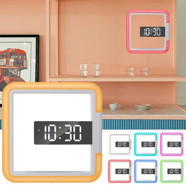 

wall clocks digital clock led rgb with temperature remote control mirror surface snooze dimming usb mount