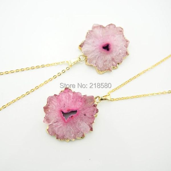 

pink crystal quartz stalactite slice druzy pendant necklace necklaces, Silver