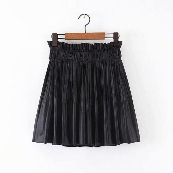 

skirts qz938 autumn women elastic waist black color mini pleated pu skirt match all fashion saias