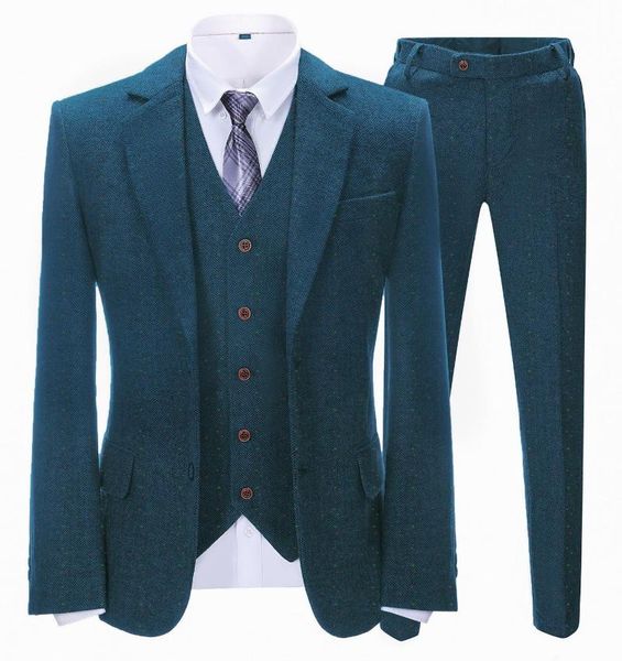 

men's suits & blazers regular fit three-pieces tweed wool colorful herringbone tuxedos prom jacket vest pants blazer wedding grooms, White;black