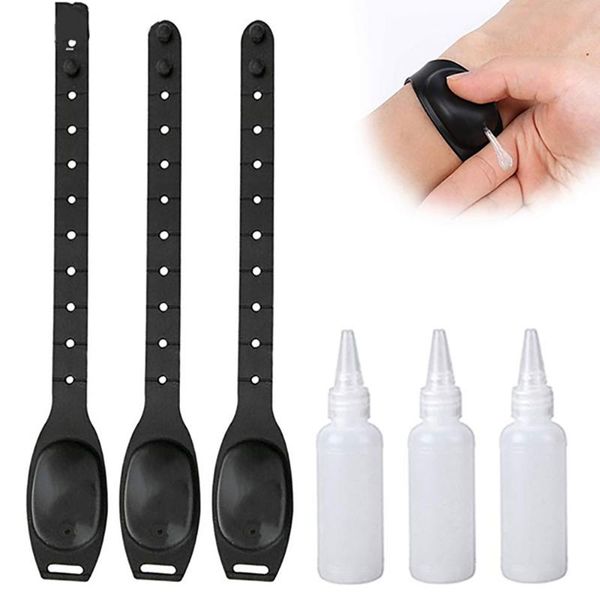 

wrist support wristband hand dispenser refillable hydroalcoholic gel dispensing bracelet silica alcoholic sanitizer, Black;red