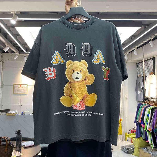 

men's t-shirts 2021ss heavy handprint teddy bear t-shirt of the women men's summer-style shirts vintage, White;black