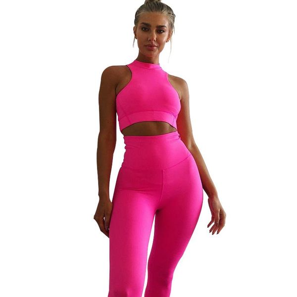 

two piece dress 2021 halter sleeveless 2 set women fashion crop and legging female neon fitness sportwear summer tracksuit, White