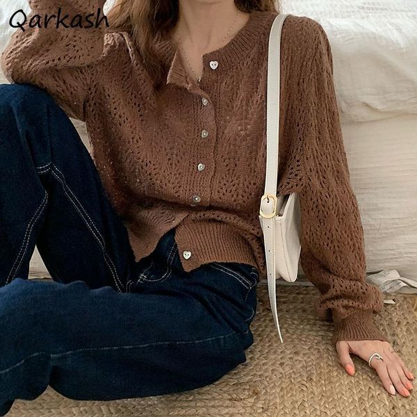 

women's knits & tees cardigan women hollow out loose spring retro elegant simple japan style ladies tender pure color daily female leis, White