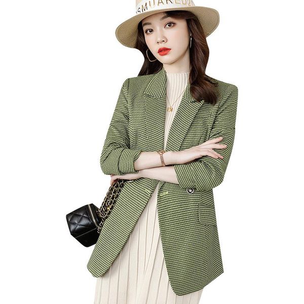 

women's suits & blazers arrival 2021 fall winter women formal blazer ladies female red green plaid single breasted loose jackets coat f, White;black