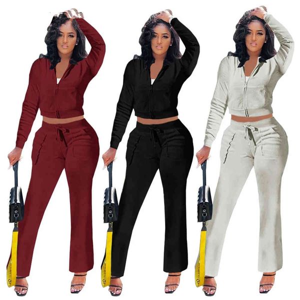 

women's tracksuits hooded zipper full length solid 2 piece outfits for women drawstring pants and with pockets spring fall spo, Gray