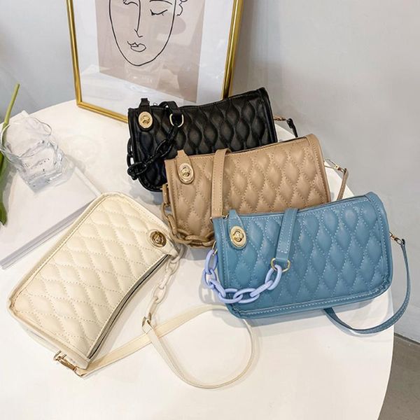 

evening bags women pu leather lattice pattern underarm bag retro chain flap shoulder female travel small subaxillary