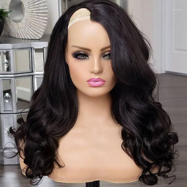 

simbeauty side u part body wave human hair 250 density remy machine made wigs for women lace1, Black;brown