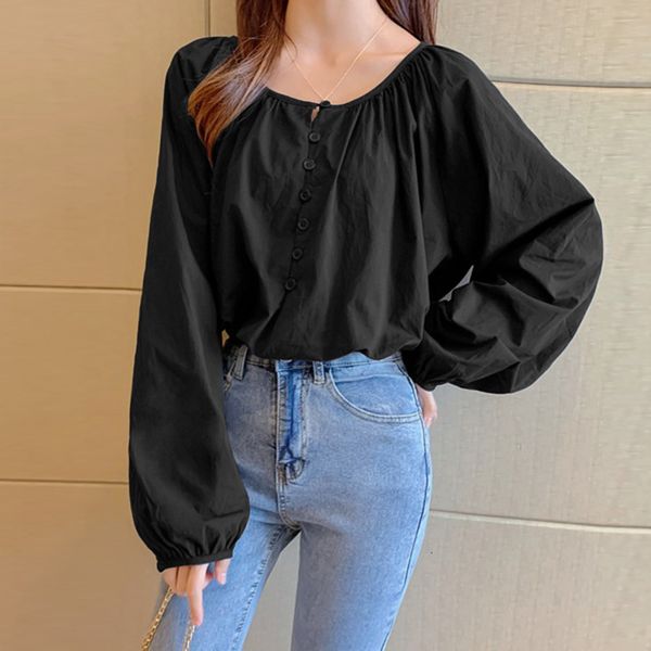 

blouses 2021 stylish spring solid shirts women's puff sleeve blouses casual blusas female button tunic plus size chemise, White