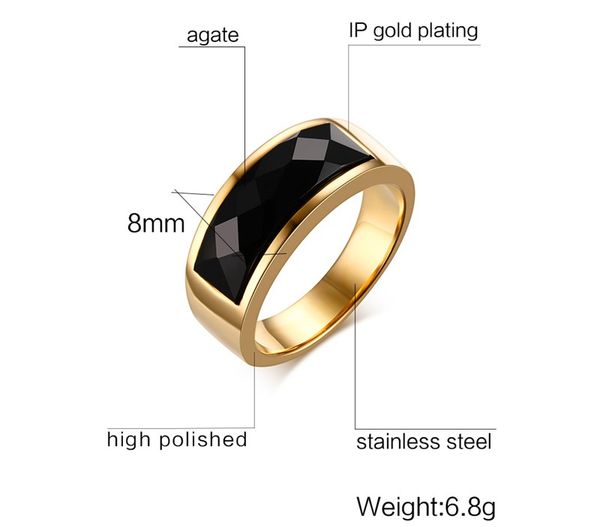 

mens black carnelian stone rings gold tone stainless steel wedding engagement band for men male jewelry anel aneis masculinos, Silver
