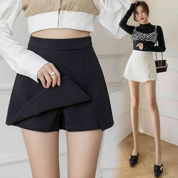 

mini skirt fashion women shorts high waist chiffon irregular slit a line spring summer fake two piece, White;black