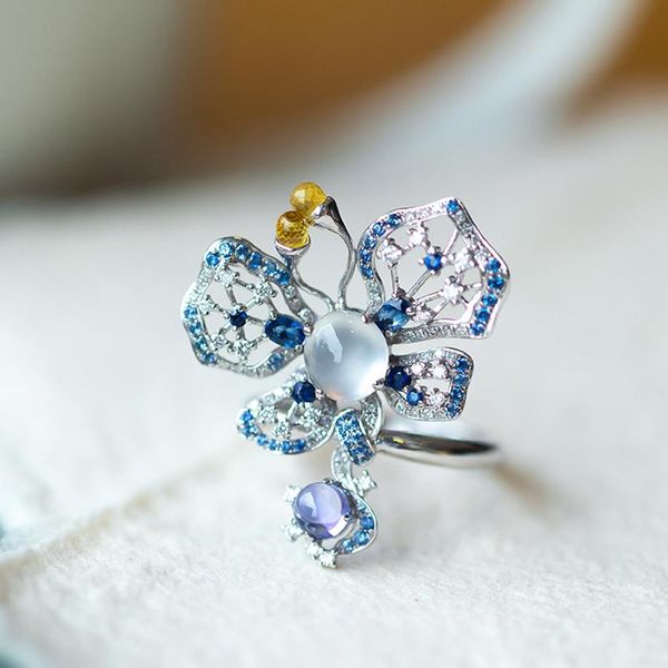 

wedding rings fashion charm butterfly design hollow geometric jewelry inlay opal zircon women's party luxury accessories, Slivery;golden
