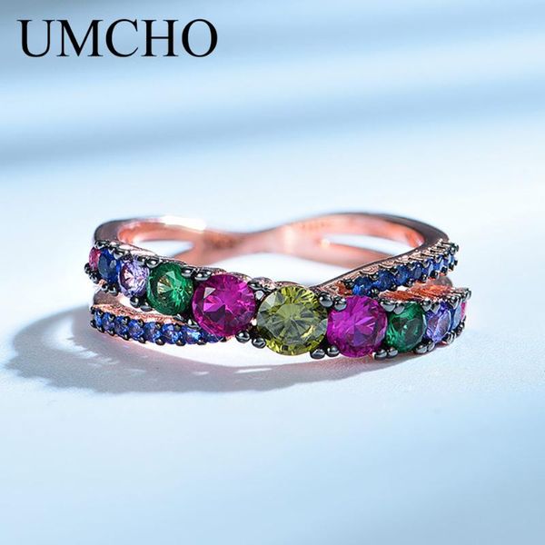 

cluster rings umcho colorful gemstone emerald citrine ruby 925 sterling silver for women wedding party gift fine jewelry, Golden;silver