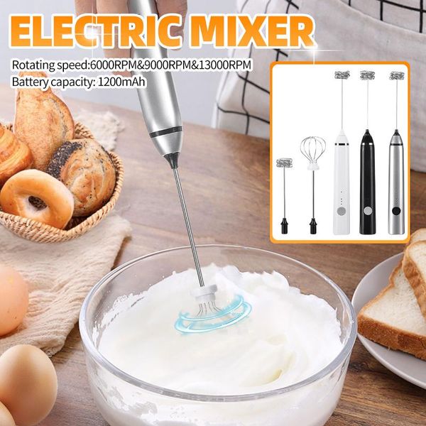 

camp kitchen rechargeable electric milk frother with 2 whisk adjustable blender handheld foam maker for coffee latte cappuccino chocolate