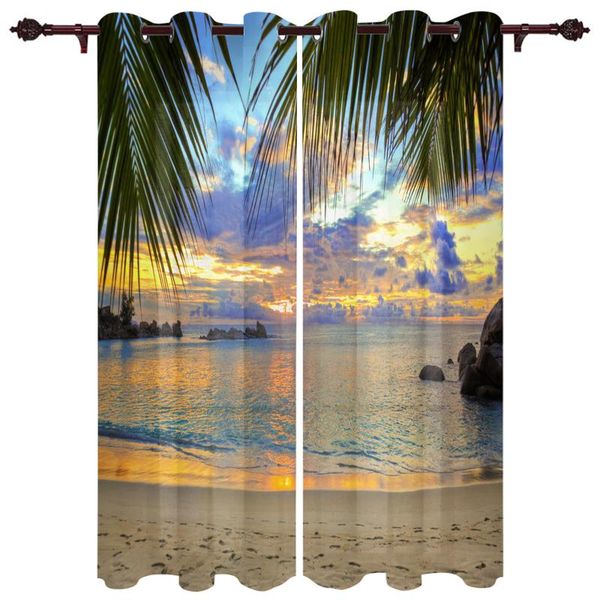 

luxury home window curtains beach sea coconut tree sky pattern living room closet kitchen bedroom exquisite translucent curtain & drapes