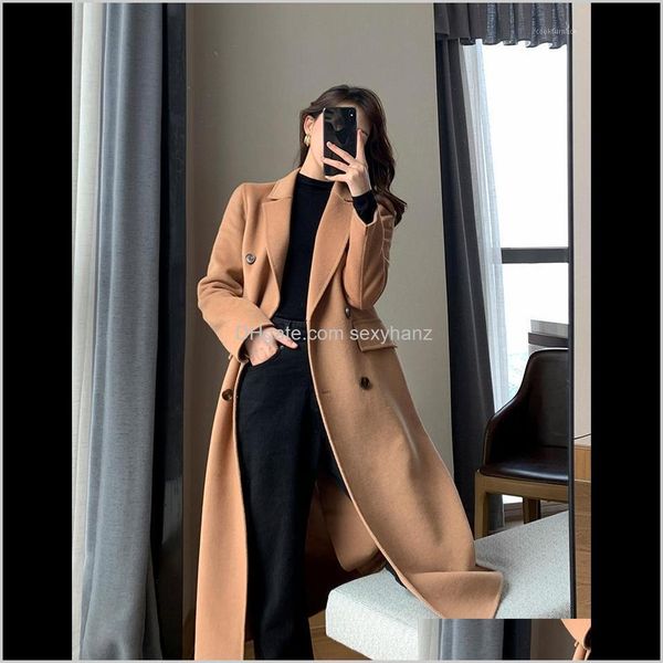 Misto lana Capispalla Cappotti Abbigliamento Abbigliamento Drop Delivery Cammello Cappotto in cashmere double face Donna 2021 Autunno e inverno Temp di fascia alta