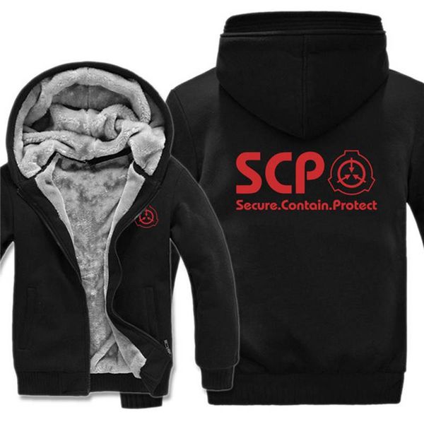 

men's hoodies & sweatshirts winter scp foundation secure contain protect coat men thick fleece jacket pullover mans clothing 027, Black