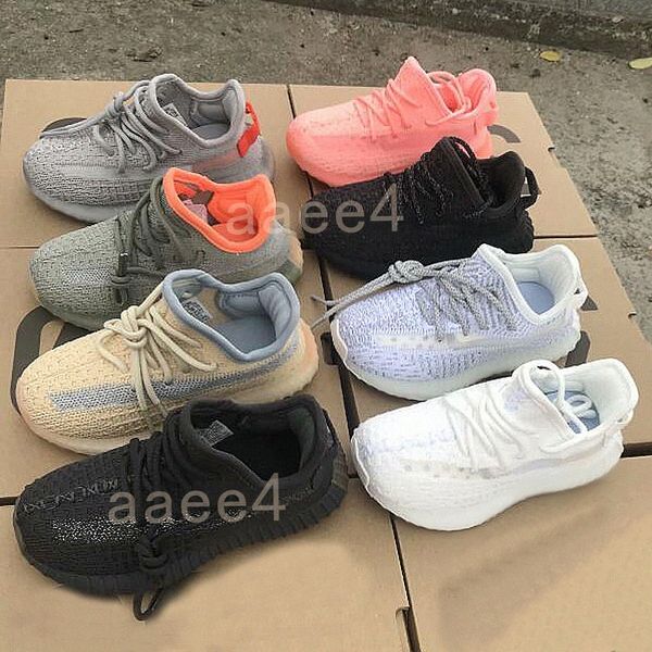 

2021 kanye reflective infant yecheil kids sneakers glow green clay trainers big small boy girl children toddler 28-35 h8cf#, Black