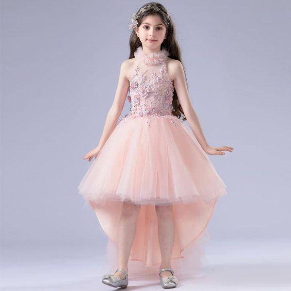 

little kids pageant pink dress floor length halter sleeveless baby girl birthday fashion gown for wedding-party 2021 girl's dresses, Red;yellow