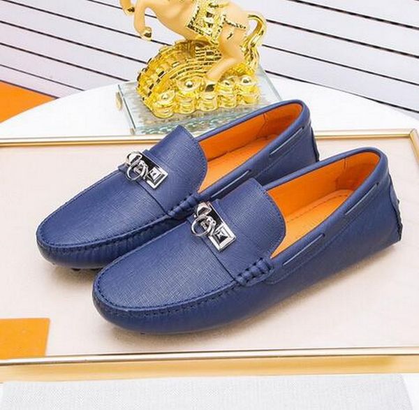 

lock designer mens dress shoes metal buckle suit shoe slip-on flats oxford italy zapatos moccasin hombre 38-44, Black