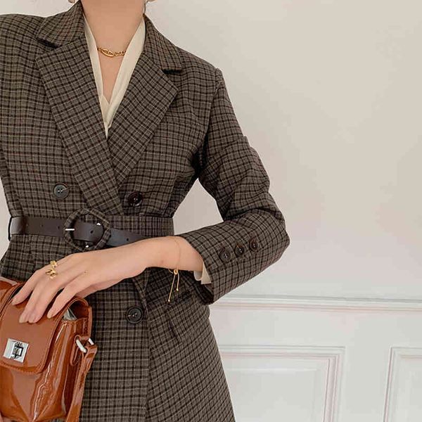 

blazers elegant woman tweed vintage chess winter check brown blazer ladies' ladies'coat, White;black