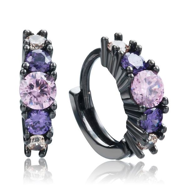 

hoop & huggie hainon black gold/silver color round cute purple pink cz stones small earring for women wedding engagement jewelry, Golden;silver