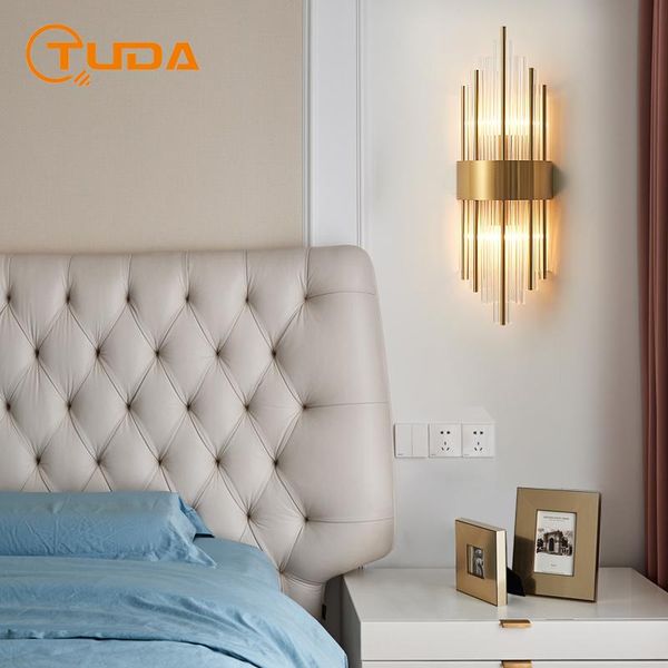 

post modern luxury crystal glass stick wall lamp for living room bedroom light edside nordic aisle lighting