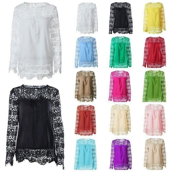 

blouses & shirts 2021 new women's casual lace hollow out long sleeve chiffon shirt plus size s-7xl, White