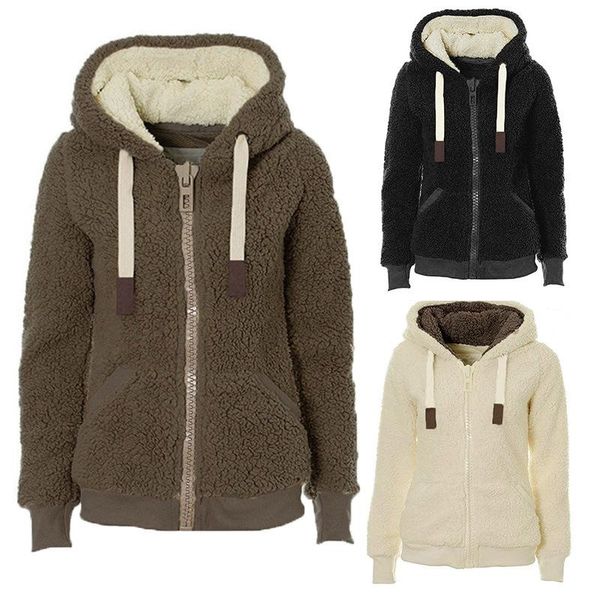 

women's hoodies & sweatshirts wepbel women sweater autumn winter fleece thickened hooded jacket pullover zipper solid color warm full s, Black